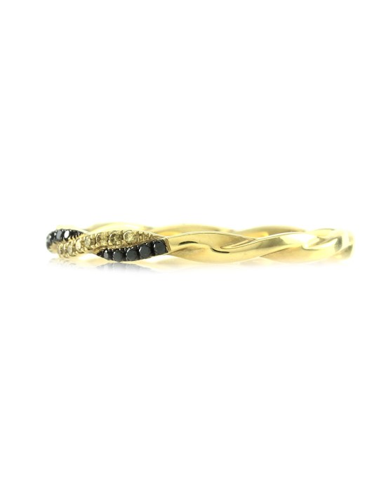 Hidalgo Pave Black and Yellow Diamond Twisted Ring Guard in Gold